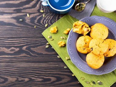 Kabak ve elma tatlı kek. Uzay kopyalayın. Üstten Görünüm