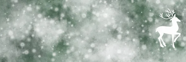 Green long banner background with deer and snow — Stock Photo, Image