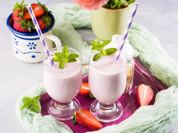 Strawberry milk shake summer breakfast