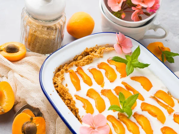 Home made apricot not baked cheese cake — Stock Photo, Image