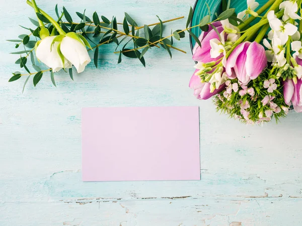 Empty purple card flower tulip rose pastel colors