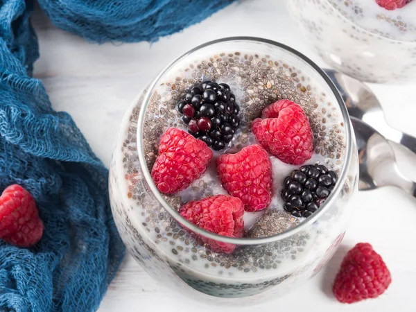 Chia pudding with fresh berries — Stock Photo, Image