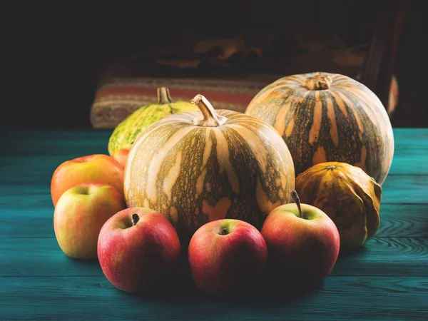 Autumn harvest concept with pumpkin apples — Stock Photo, Image