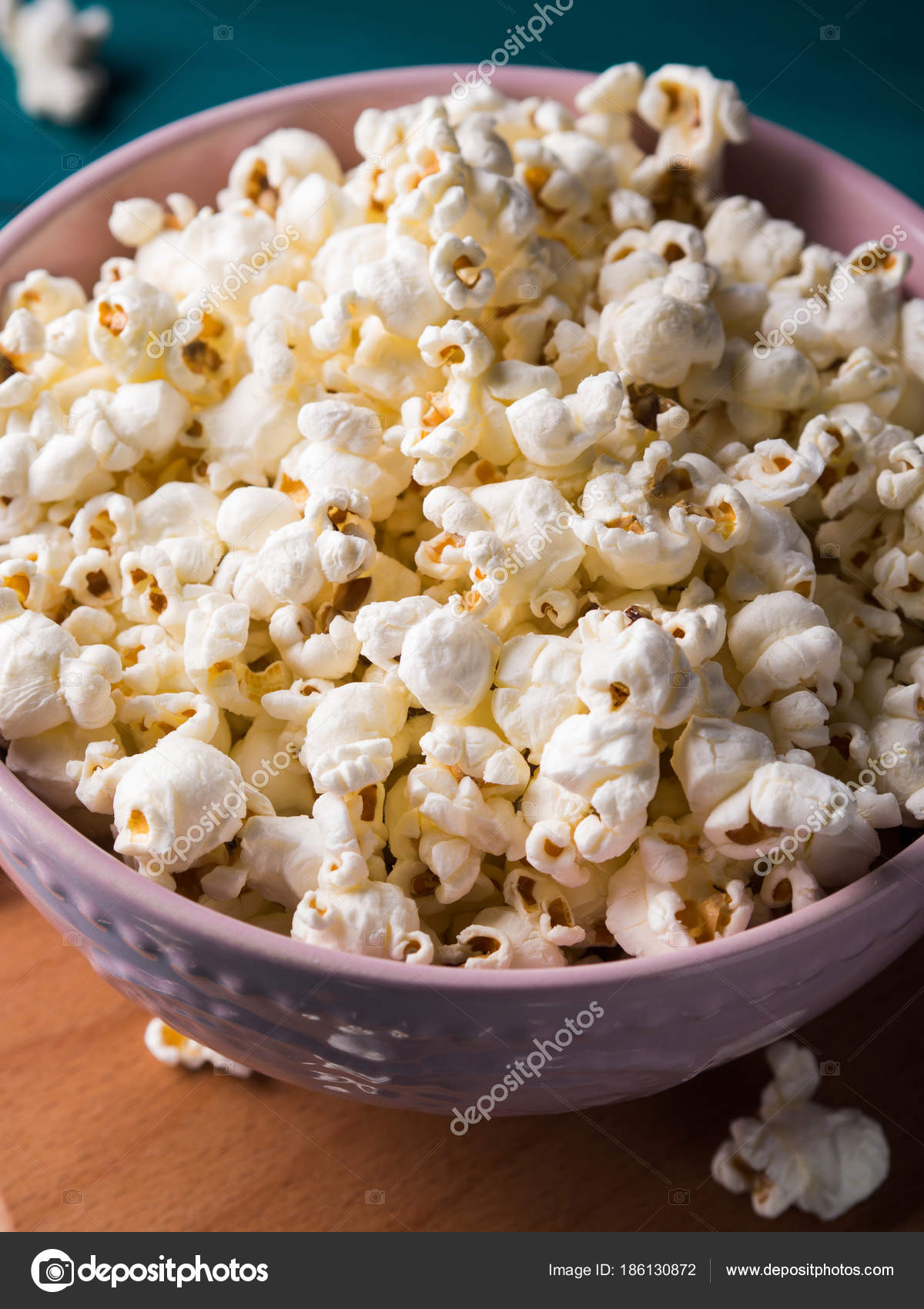 Popcorn In Pink Bowl On Dark Background Stock Photo C Tenkende 186130872