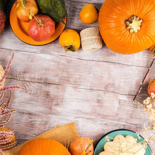 Autumn thanksgiving moody background with squash