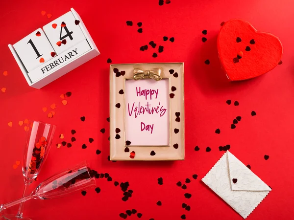 Képkeret Valentin napi üdvözlet a piros — Stock Fotó