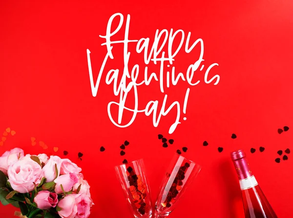 Boldog Valentin-napot piros web banner pezsgővel — Stock Fotó