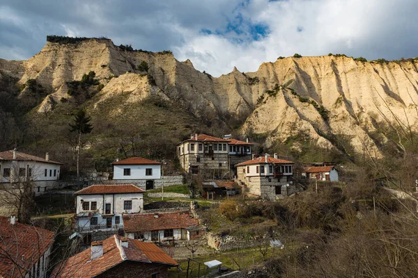 Zemské Pyramidy Pískovcové Skalní Formaitony Obklopující Město Melnik Bulharsku Stock Obrázky