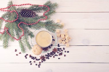 çerezleri Noel arka plan ile kahve fincanı 