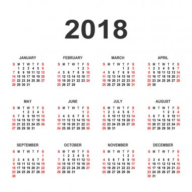 Takvim 2018 yıl vektör tasarım şablonu