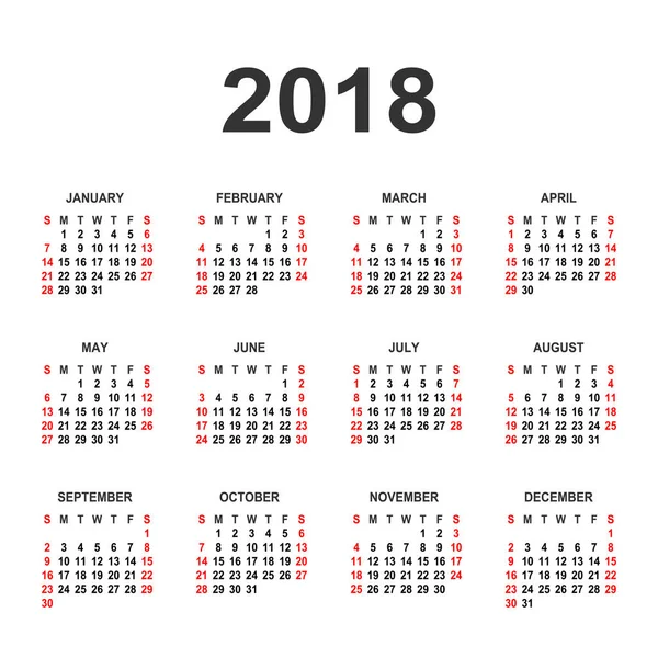 Takvim 2018 yıl vektör tasarım şablonu