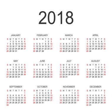 Takvim 2018 yıl vektör tasarım şablonu