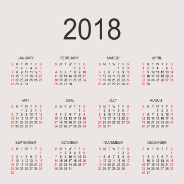 Takvim 2018 yıl vektör tasarım şablonu