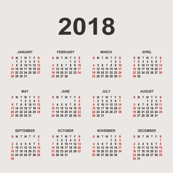 Calendário 2018 modelo de projeto vetorial ano — Vetor de Stock