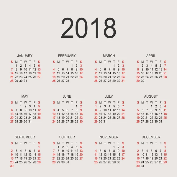 2018 naptári év vektor tervezősablon — Stock Vector