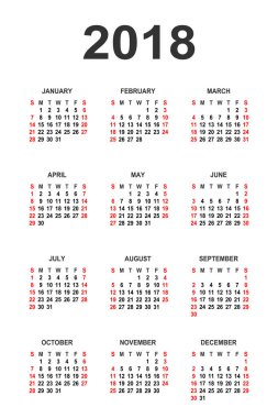 Takvim 2018 yıl vektör tasarım şablonu