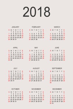 Takvim 2018 yıl vektör tasarım şablonu