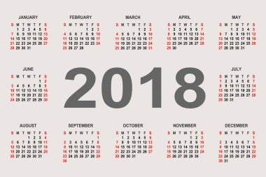 Takvim 2018 yıl vektör tasarım şablonu