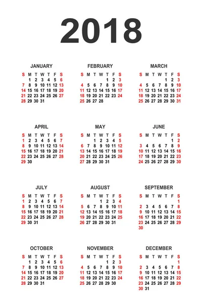 Šablona návrhu vektorové rok 2018 kalendáře — Stockový vektor