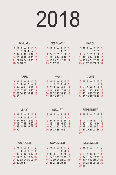 Takvim 2018 yıl vektör tasarım şablonu