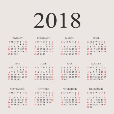 Takvim 2018 yıl vektör tasarım şablonu