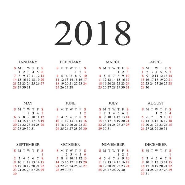 Szablon projektu kalendarza 2018 rok wektor — Wektor stockowy