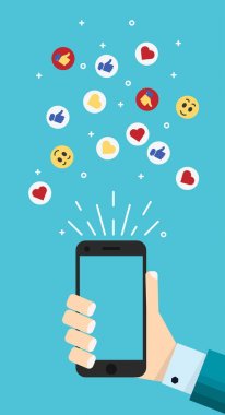 Çizgi film el, başparmak gibi kalp işareti vecto ile Smartphone