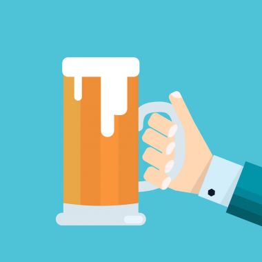 Vektör çizim bira takım elbiseli erkek elinde bir bardak. İçki arı