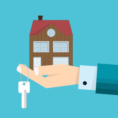 Erkek takım elbise - fin palmiye ve evin anahtarını evde aracıyla elinde