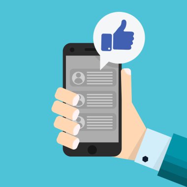 Çizgi film el başparmak tabela ile akıllı telefon vektör illustratio