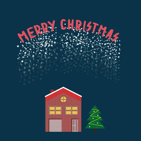 Estrella de Navidad bola de nieve plana con casa de ladrillo con una Navidad — Vector de stock