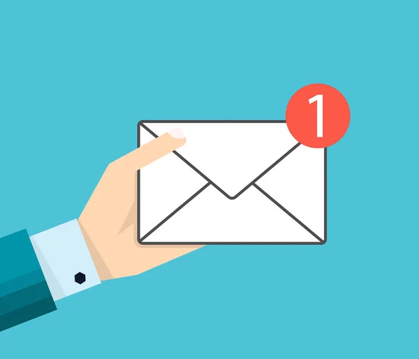 E-posta simgesini veya iletisini el işadamı tutar — Stok Vektör