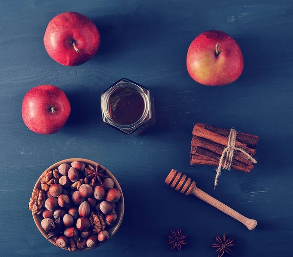 autumn harvest - apples, honey, nuts