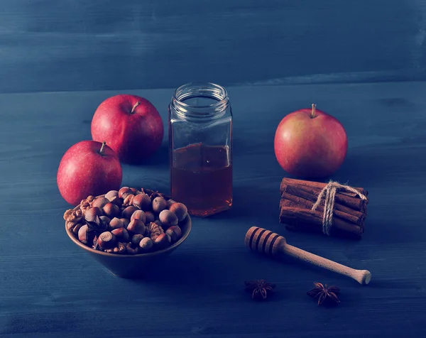 autumn harvest - apples, honey, nuts, cinnamon