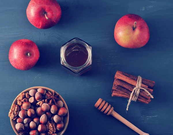 autumn harvest - apples, honey, nuts, cinnamon