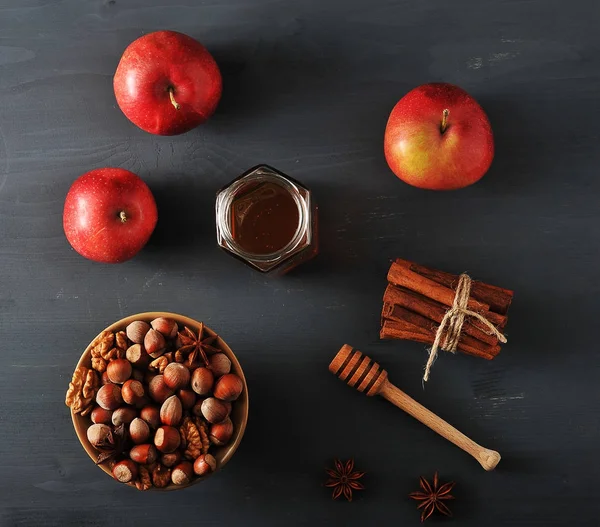 autumn harvest - apples, honey, nuts