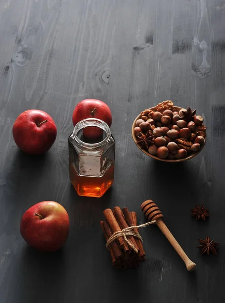 autumn harvest - apples, honey, nuts