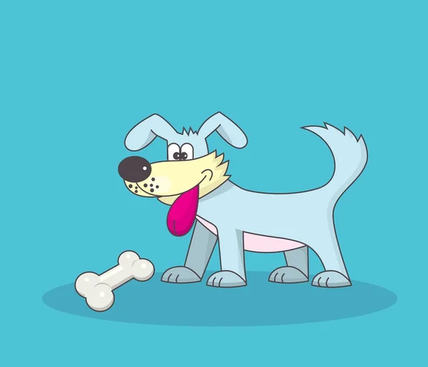 舌を垂らして、骨を見て面白い犬 — ストックベクタ