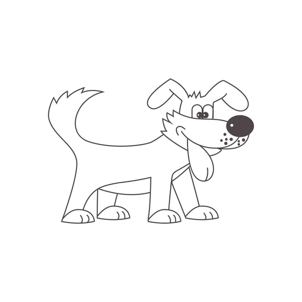 Funny dog with his tongue hanging out - outline vector illustrat — Stock Vector