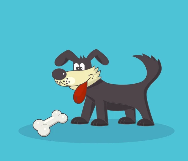舌を垂らしておいしいボンを見て面白いの茶色の犬 — ストックベクタ