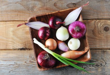 ahşap plaka - oni yelpazesi farklı soğan çeşitleri