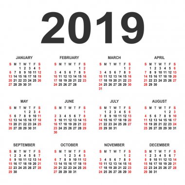 Takvim 2019 yıl vektör tasarım şablonu