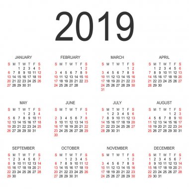 Takvim 2019 yıl vektör tasarım şablonu