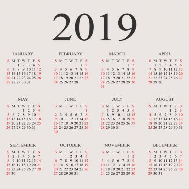 Takvim 2019 yıl vektör tasarım şablonu