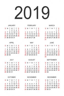 Takvim 2019 yıl vektör tasarım şablonu
