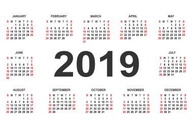 Takvim 2019 yıl vektör tasarım şablonu