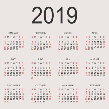 Takvim 2019 yıl vektör tasarım şablonu