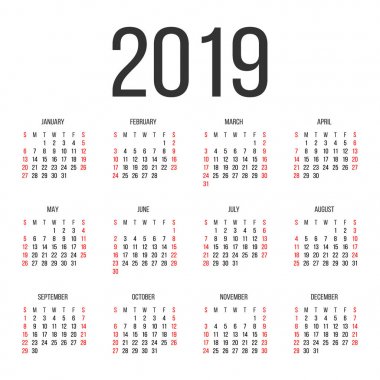 Takvim 2019 yıl vektör tasarım şablonu