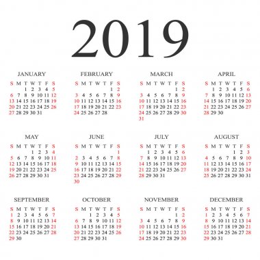 Takvim 2019 yıl vektör tasarım şablonu