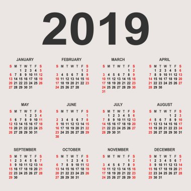 Takvim 2019 yıl vektör tasarım şablonu